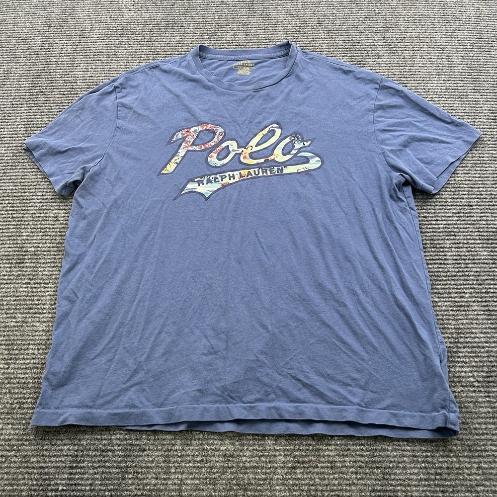 Polo Ralph Lauren Men's Large Blue Spell Out Hawaiian Print T Shirt Hula - Picture 2 of 8